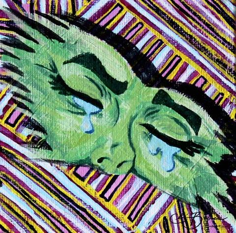 Basic Print-Sqaure 6- Green Face Crying