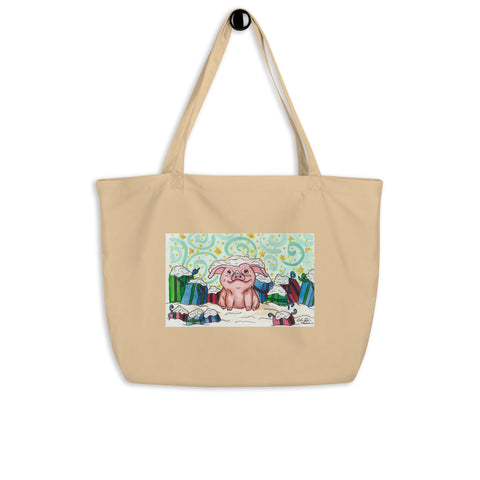 LARGE tote bag- Pig and Gifts